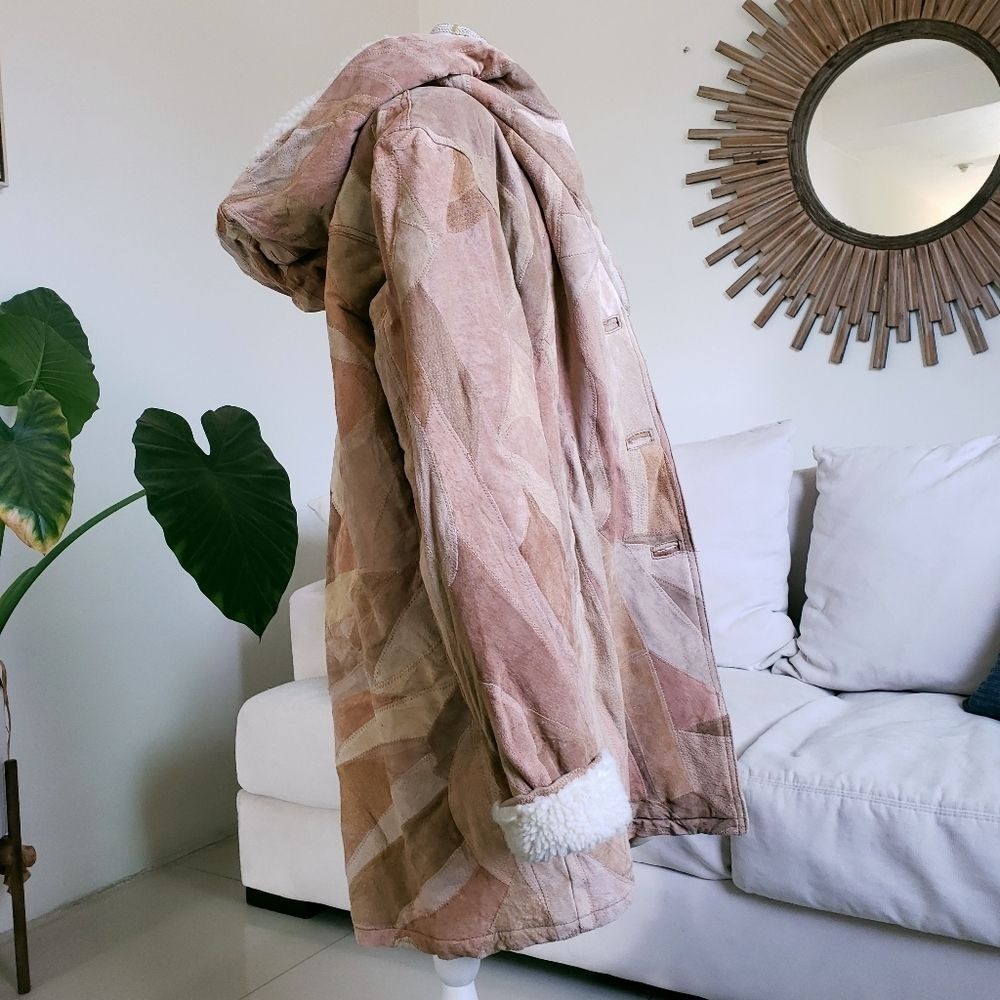 Leather Patchwork Shearling Lined Oversized Butto… - image 5